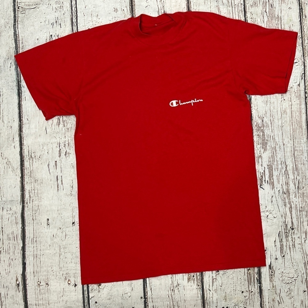Vintage 1980s Red Champion Logo Crewneck 80s Tee Top Shirt